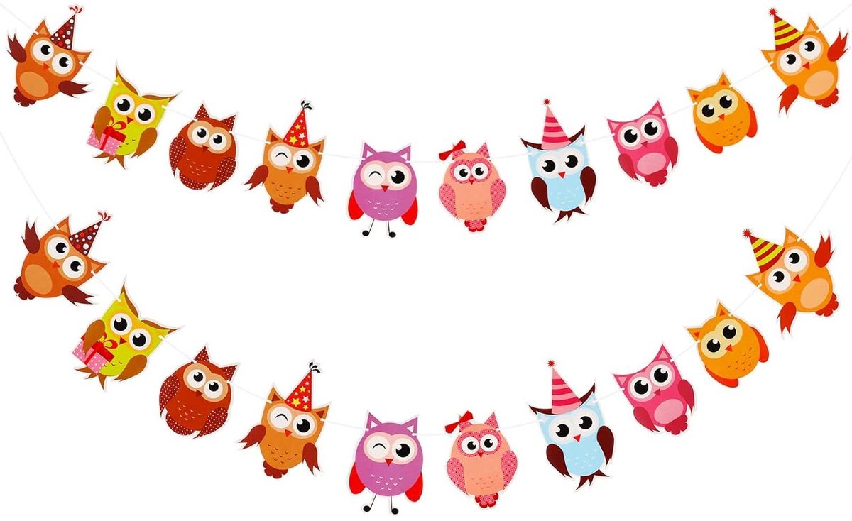 Brenzoos - Uil Verjaardagsbanner | Set van 2 | Verjaardagsfeest Decoratie en Slinger | Uil Thema Feestartikelen | Feestbenodigdheden met Uilen